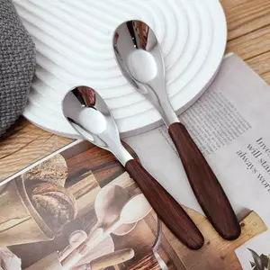 Doutie Thìa Inox Có Giả Hạt Gỗ Tay Cầm Nhà Bếp Bộ Đồ Ăn Ăn Bữa Tối Món Tráng Miệng Cơm Thìa Canh Tiện Ích VN
