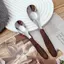 Doutie Thìa Inox Có Giả Hạt Gỗ Tay Cầm Nhà Bếp Bộ Đồ Ăn Ăn Bữa Tối Món Tráng Miệng Cơm Thìa Canh Tiện Ích VN