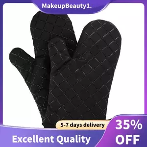 Găng tay lò nướng Găng tay lò nướng nhà bếp chống trượt Găng tay nấu ăn chịu nhiệt để nấu ăn, nướng, nồi nướng, màu đen, 1 đôi