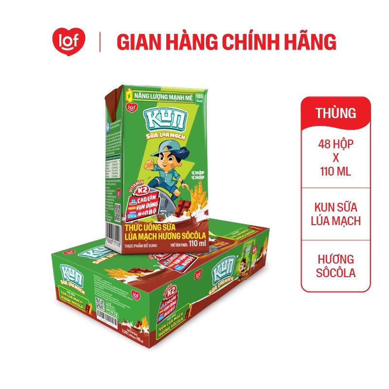 [Giá tốt trong Live] Sữa lúa mạch KUN vị socola thùng 48 hộp x 110ml