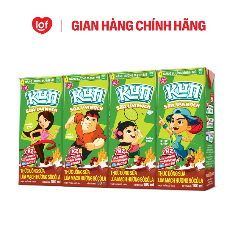 [Livestream KOL] Sữa lúa mạch KUN vị socola thùng 48 hộp x 180ml