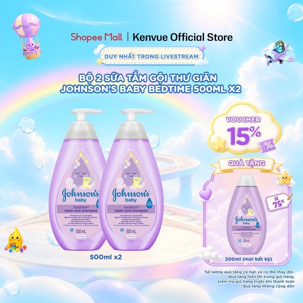 Sữa tắm gội thư giãn Johnson's Baby Bedtime 500ml combo 2 chai