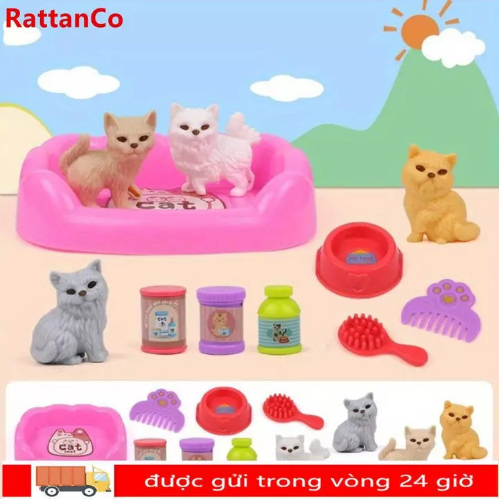 RATTANCO Puppy Giả vờ chơi đồ chơi, Đồ chơi trẻ em Đồ chơi trẻ em Đồ chơi giỏ thú cưng Mini dễ thương, Cảm giác thị giác Động vật Bộ búp bê chó Bộ đồ chơi lồng chó