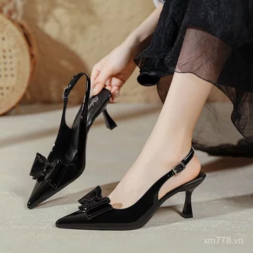 Giày Sandal Cao Gót Gót Phổ Biến Pháp Nữ 2026 Phong Cách Mới Nơ Đỏ Gót Cao Gót Gót Gót Gót Có Không Gian Lưng