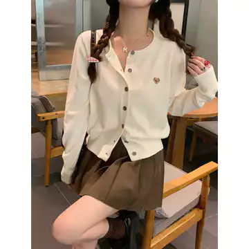 Áo len dệt kim màu xám cho nữ Áo len mùa xuân thu Áo khoác ngoài Cảm giác cao cấp Đầu thu Áo len dệt kim phong cách mới Áo len dài tay I Follow Xige D3