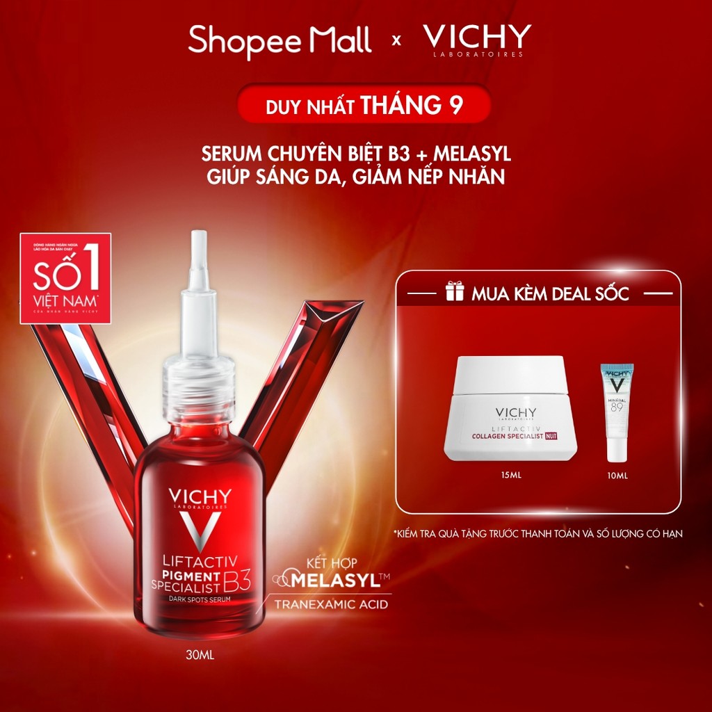 [Thế hệ mới] Serum Vichy B3 sáng da +98% sau 2 tuần nhờ Melasyl + Tranexamic Acid, giảm đốm nâu thâm nám toàn diện, 30ml
