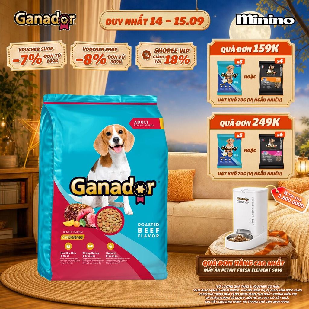 Thức ăn hạt Ganador cho chó trưởng thành vị Bò/Gà nướng 3kg