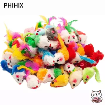 PHHIX 4 / 16 / 32 / 48 CÁI Chuột Giả Đồ Chơi Mèo Thú Cưng, Màu Cắn Chống Mèo Đồ Chơi Vui Chơi, Sang Trọng Mô Phỏng Lông Vũ Cầu Vồng Đồ Chơi Đồ Chơi Trò Chơi Cho Mèo Trong Nhà
