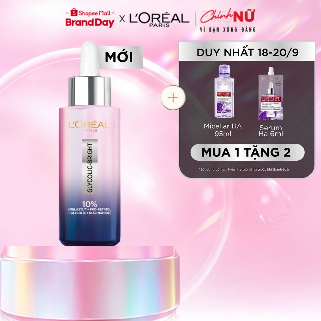Serum đêm Glycolic-Bright Moon Serum 10% [Melasyl+Pro Retinol + Glycolic +Niacinamide] da sáng mịn và giảm thâm nám 30ML