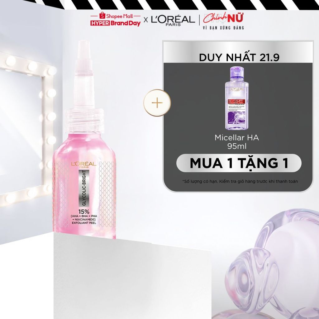 Dưỡng chất làm sạch tế bào da chết Glycolic-bright Anti-dark Spot Exfoliant Peel L’oréal Paris 25ml