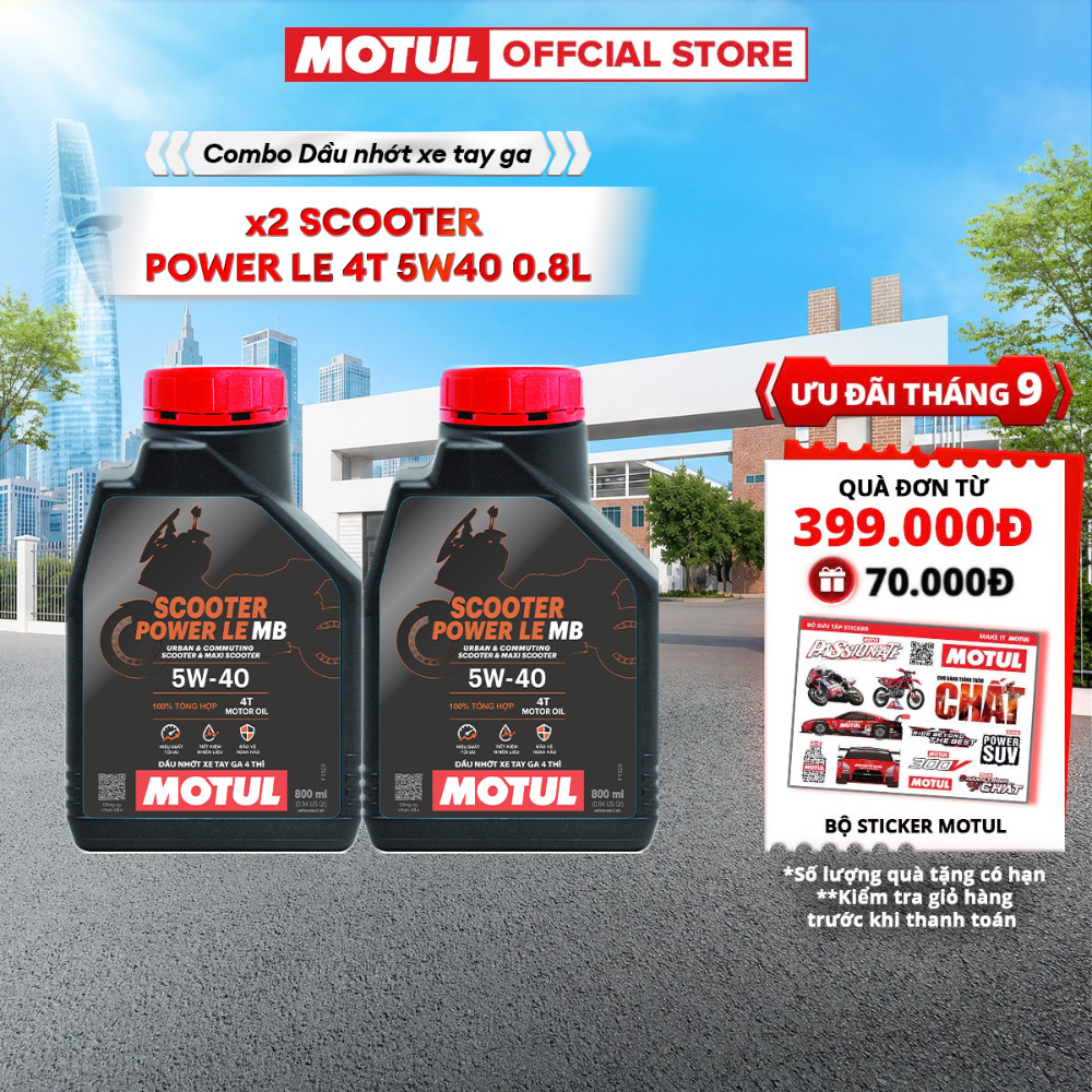 Combo 2 Dầu nhớt xe tay ga Motul Scooter Power LE 4T 5W40 0.8L