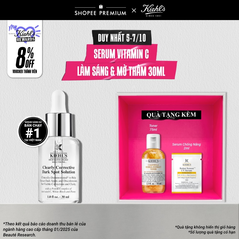 Serum Vitamin C làm sáng da & mờ thâm mụn Kiehl's Clearly Corrective™ Dark Spot Solution 30ml