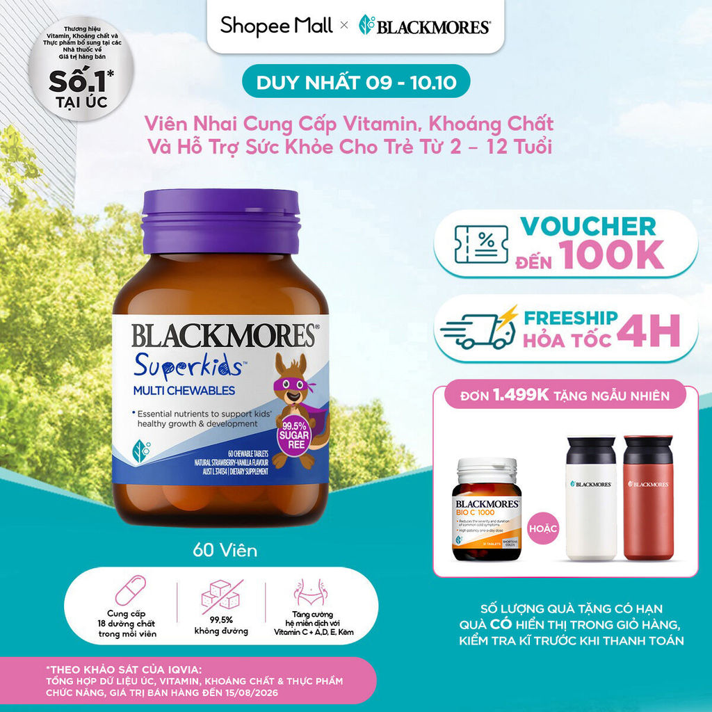 Viên nhai Blackmores Superkids Multi Chewables Úc (lọ 60 viên)
