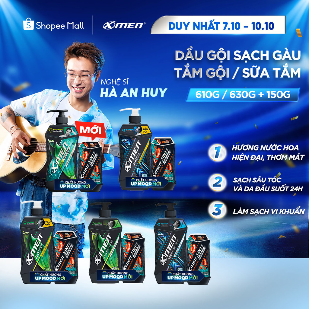 Combo Dầu Gội Sạch Gàu/Tắm Gội/Sữa Tắm Xmen Amazon/Vegas 610g 630g và Tắm gội Coffee 150g