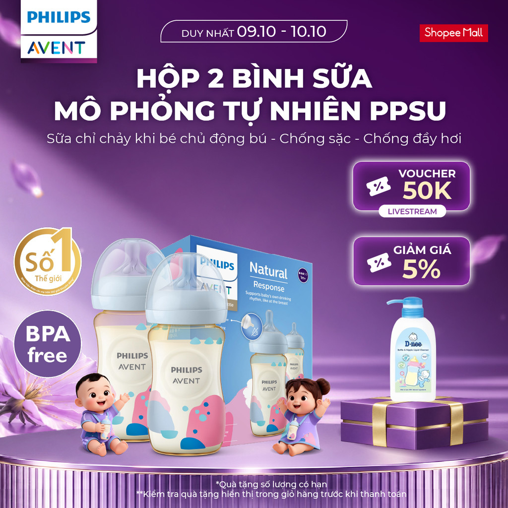 Hộp 2 Bình Sữa Mô Phỏng Tự Nhiên Mới PPSU Philips Avent Natural Response 125ml/ 260ml