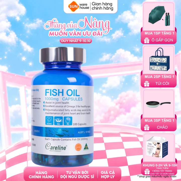 DHA Careline Fish Oil, Bổ Sung DHA Omega 3 Hỗ Trợ Phát Triển Trí Não Và Thị Giác 100v/h