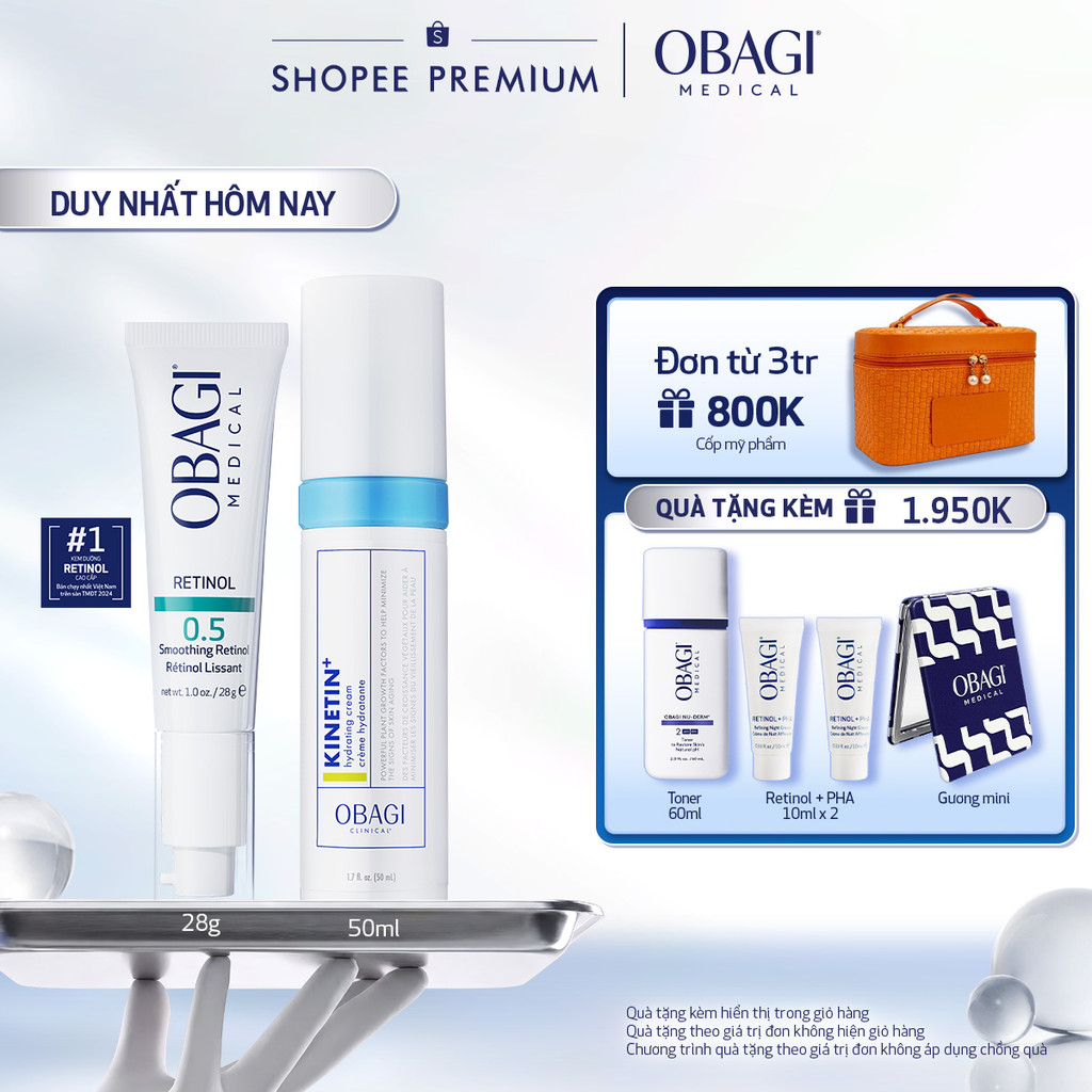 [PHIÊN BẢN MỚI] Bộ đôi Kem Dưỡng Đêm Obagi Retinol 0.5 (28g) và Kem dưỡng Clinical Kinetin+ Hydrating Cream 50ml