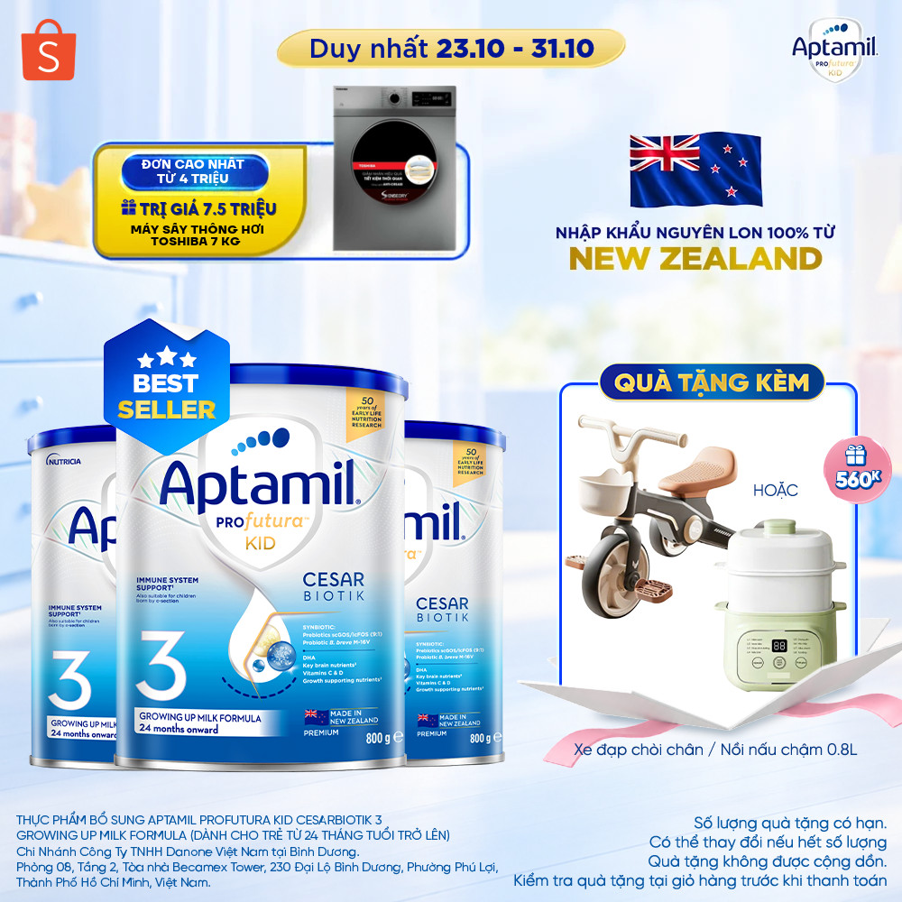 [MUA KÈM DEAL SỐC] CB3 Sữa bột Aptamil Kid Cesarbiotik New Zealand số 3 - Synbiotic đặc chế