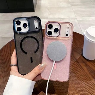 [JLK] Vỏ màu kẹo sạc không dây từ tính lấp lánh cho iPhone 17 Pro Max 17 Air Metal Lens Frame Bling Cover Funda
