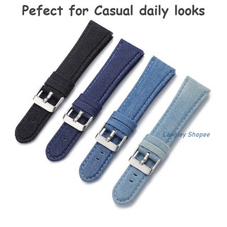 Retro Vintage Denim Nylon Vải Dây Đeo Đồng Hồ 22 Mm 24 Mm Vải Đồng Hồ Đa Năng Cho Nữ Cổ Tay Dây Đeo Đồng Hồ Khóa Vàng