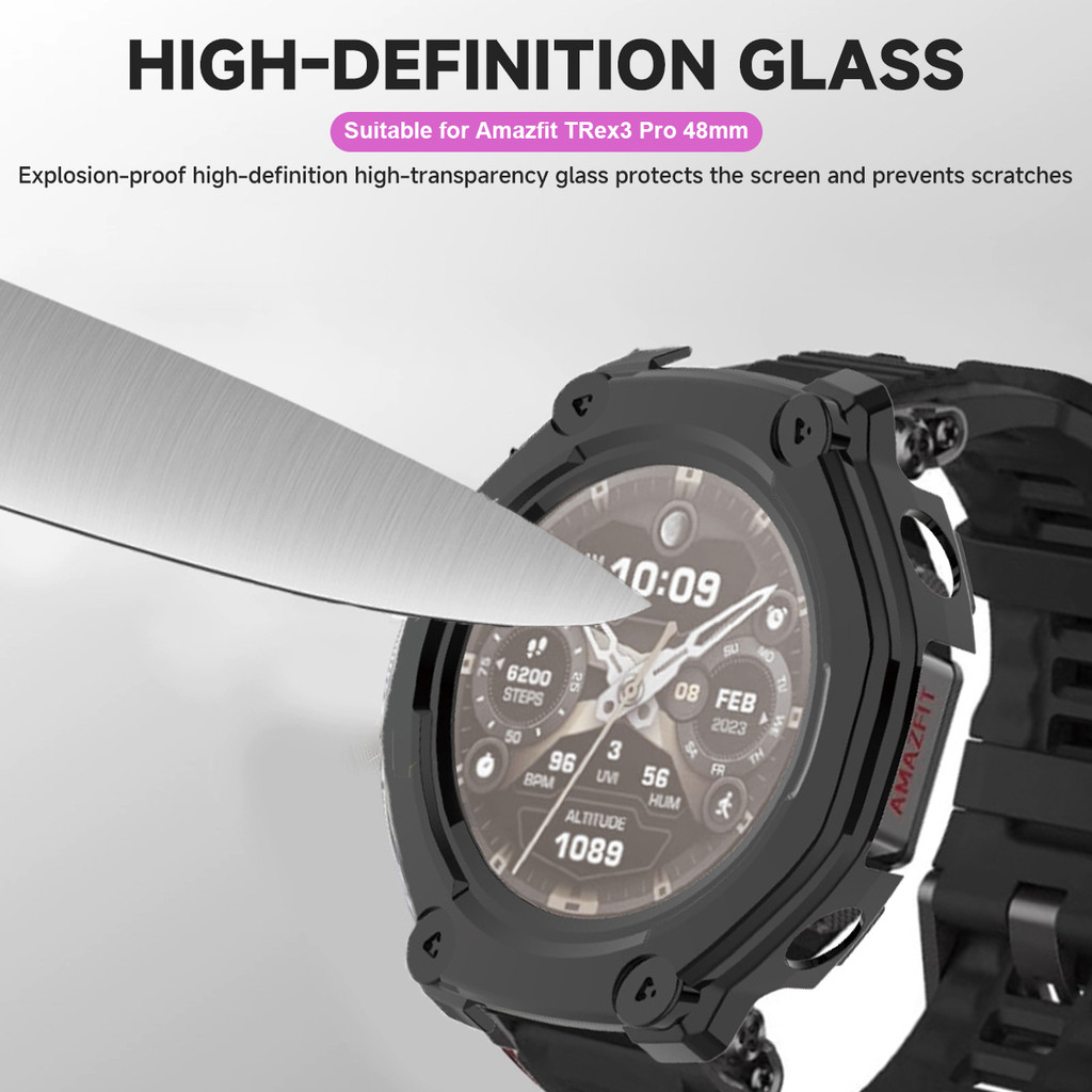 Ốp lưng + nắp kính cho Amazfit T-Rex3 Pro 48mm silicon mềm bảo vệ màn hình phụ kiện cản trước