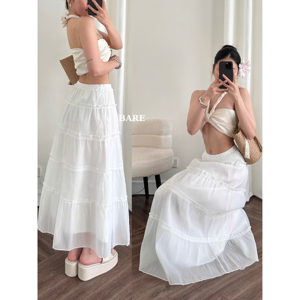 Chân Váy Dáng Dài Xòe 5 Tầng Chất Voan Tơ Phối Bèo Phong Cách Ulzzang Thời Trang_CV055