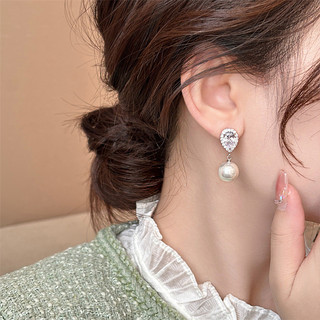 Bông tai bạc 925 kim zircon ngọc trai, phong cách sang trọng, phù hợp cho người phụ nữ thanh lịch