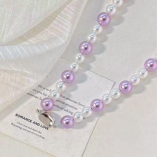 [N1137] Vòng Cổ, Dây Chuyền, Mix Ngọc Nhân Tạo Hạt Trắng Tím Trẻ Trung Cho Nữ - DAISYN