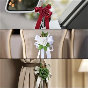 Nơ xe cưới có Streamers Treo hoa hồng nhân tạo có ruy băng trang trí lãng mạn cho cô dâu, ghế Aisle