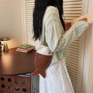 Dễ Thương Hình Cá Dệt Kết Cấu Túi Messenger Hoạt Hình Ngoại Vi Giá Trị Cao Phong Cách Mục Vụ Nhẹ Dễ Thương Túi Thường Ngày