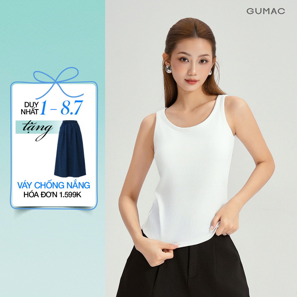 Áo Tanktop Nữ GUMAC Form Slimfit Ôm Dáng Thun Gân Có Mút Co Giãn Thoáng Mát LATG0302