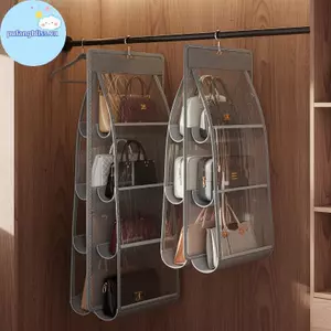 Pufangbliss 6 Nhà Thơ Treo Túi Xách Người Tổ Chức Tủ Quần Áo Màu Xám Chống Thấm Nước Túi Bảo Quản Cửa Tường Trong Suốt Túi Khô Có Móc Treo VN