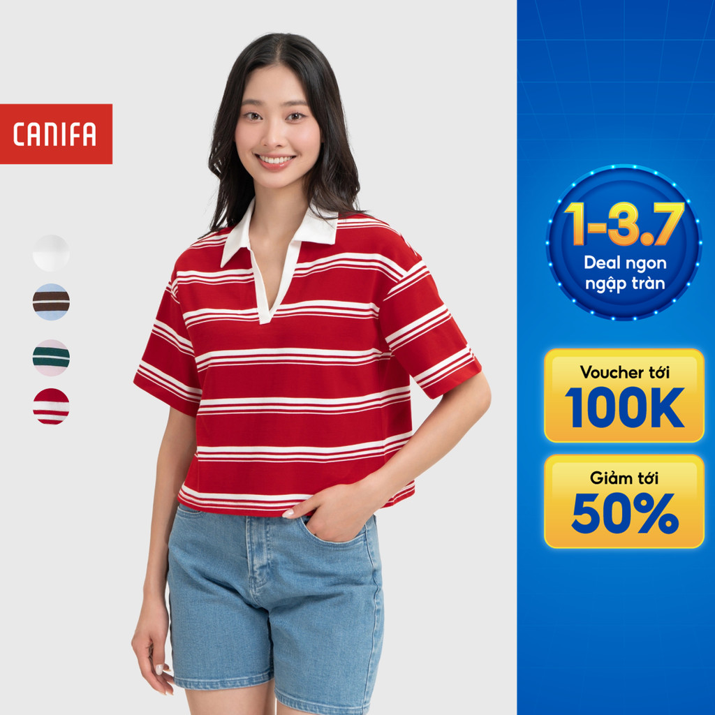 Áo polo nữ CANIFA cổ bẻ cộc tay chất cotton co giãn mềm mịn 6TP26S002
