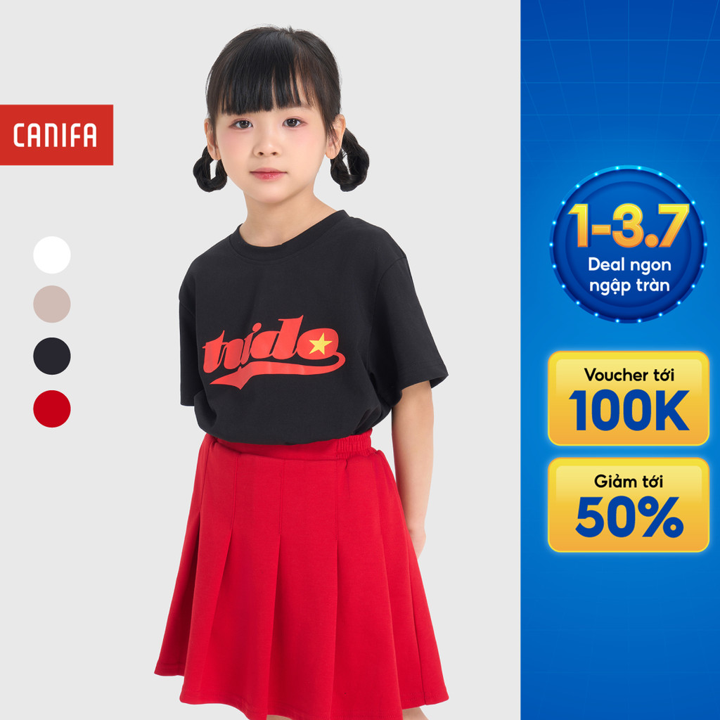 Áo phông unisex trẻ em CANIFA S áo phông Độc Lập - Tự Do - Hạnh Phúc chất cotton pha mềm mại thoáng mát 3TS26S018
