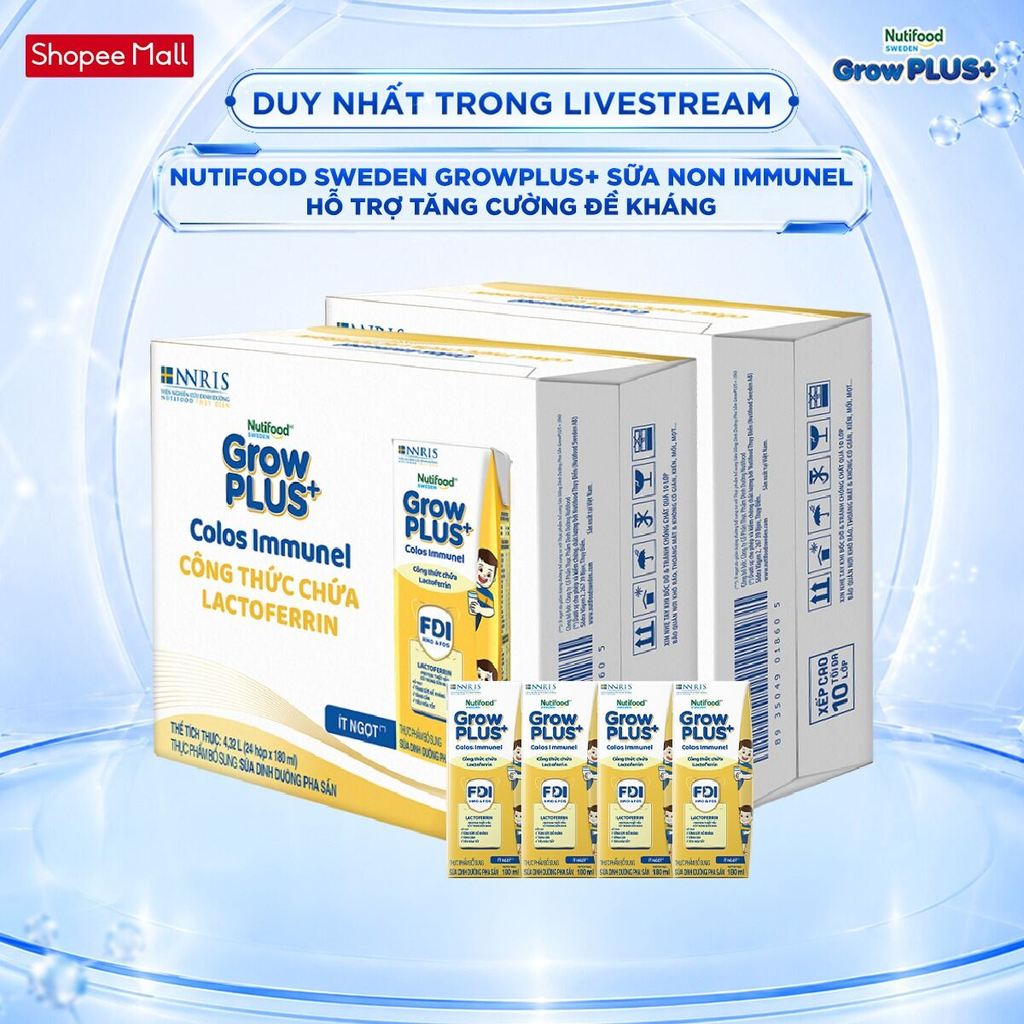 [Livestream KOL] Combo 2 Thùng 24 hộp SBPS Nutifood Sweden GrowPLUS+ Sữa Non Immunel hộp 180 ml (Bao bì tuỳ lô hàng)
