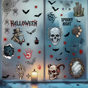 Thai| Decal Kính Dính Cho Halloween, Đề Can Dán Tĩnh In Mật Độ Cao, Trang Trí Cửa Sổ PVC Có Thể Tháo Rời Cho Cửa Kính Và Bầu Không Khí Lễ Hội