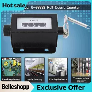 Belleshopp Bộ đếm chữ số cơ khí 5 Đếm kéo Núm xoay có thể đặt lại màu đen với lò xo