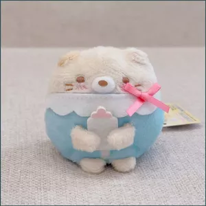 YT4 Sumikko Gurashi Neko Plushie Búp bê sang trọng lòng bàn tay mèo dễ thương với túi nơ màu hồng quyến rũ