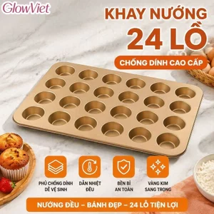 Khuôn Nướng Bánh Muffin Cupcake 24 Ô Thép Carbon Chống Dính Khay Nướng Bánh Dụng Cụ Làm Bánh