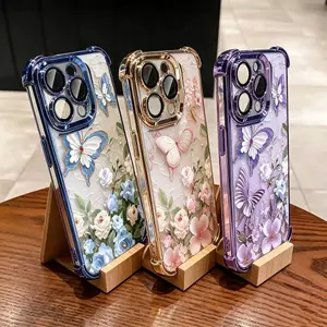Vỏ Điện Thoại Bướm Xanh Và Tím Cho IPhone 15 16 17 11 12 13 14 Pro Max 16 Plus 17 Air 16e Vỏ Điện Thoại Mạ Điện Mềm Túi Khí Trong Suốt
