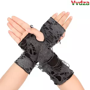 VVDZA Găng Tay Halloween Cosplay Đảng Nữ Dài Đen Gothic Cánh Tay Giữ Ấm Lỗ