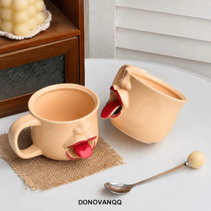 Cốc lưỡi di chuyển DONOVANQQ, Cốc lưỡi không yên sáng tạo 300ml, Cốc nước vui nhộn Đồ uống gốm hàng ngày vui nhộn Cặp đôi
