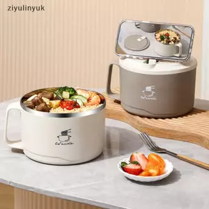 Ziyulinyuk 304 Bát Xốp Inox Dung Tích Lớn Hai Lớp Chống bỏng Hộp Cơm Trưa Có Bộ Đồ Ăn / Nắp Có Thể Thoát Nước Ramen Bát VN