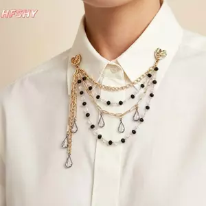 HFSHY Nhiều Lớp sel Cổ Pin Trâm Xếp Lớp Áo Sơ Mi Cổ Dây Xích Có Kẹp Trái Tim Cho Học Sinh Mặc VN