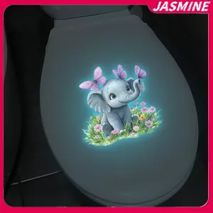 JASMINE Glow-in-the-Dark Dễ Thương Voi Nhà Vệ Sinh Stier Tự Dính Decal Có Thể Tháo Rời Cho Ô Tô Phòng Ngủ Phòng Khách Nắp Ghế Nhà Vệ Sinh JASMINE