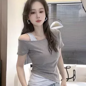Mùa hè Nhỏ Giả Hai Mảnh Đeo Vai Đan Tay Ngắn Niche Cao Cấp Slim-Fit Slim Hơn Nhìn Pure Desire Tất Cả