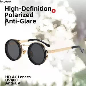 Kính mờ có thể điều chỉnh LACYESUK, Kính râm chống tia cực tím mờ 9 cấp độ tròn, Phong cách trong suốt thoải mái Phù hợp với kính mắt ngoài trời Retro Lái xe