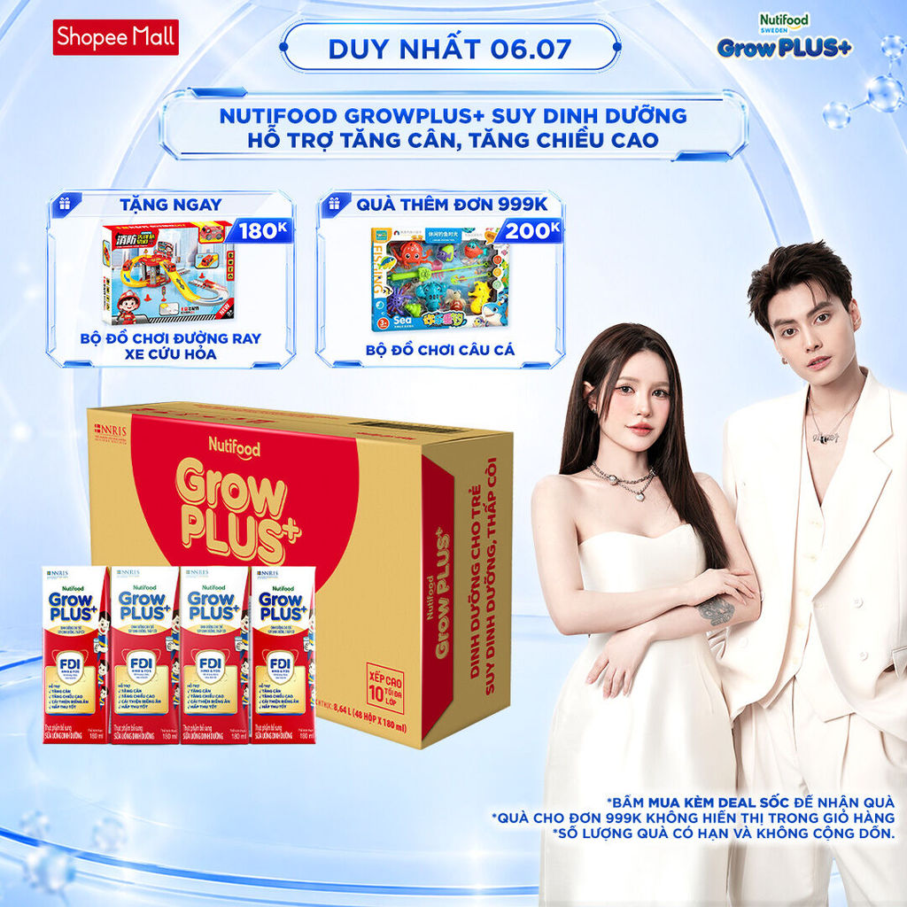 [Livestream Lucie] Thùng SBPS Nutifood GrowPLUS+ Suy Dinh Dưỡng - Trên 1 Tuổi (48 Hộp x 180ml) (Bao bì tuỳ lô hàng)