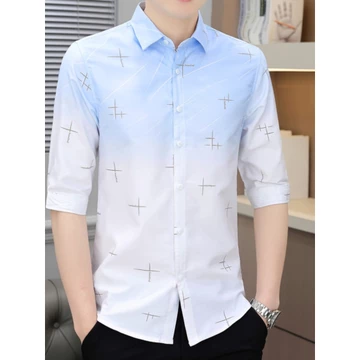 Áo Sơ Mi Tay Ngắn Ice Silk Nam Mùa Hè Ba Phần Tư Tay Áo Sơ Mi Chuyển Đổi Thường Ngày Mỏng Giữa Tay Áo Sơ Mi Đẹp Trai Quần Áo Nam