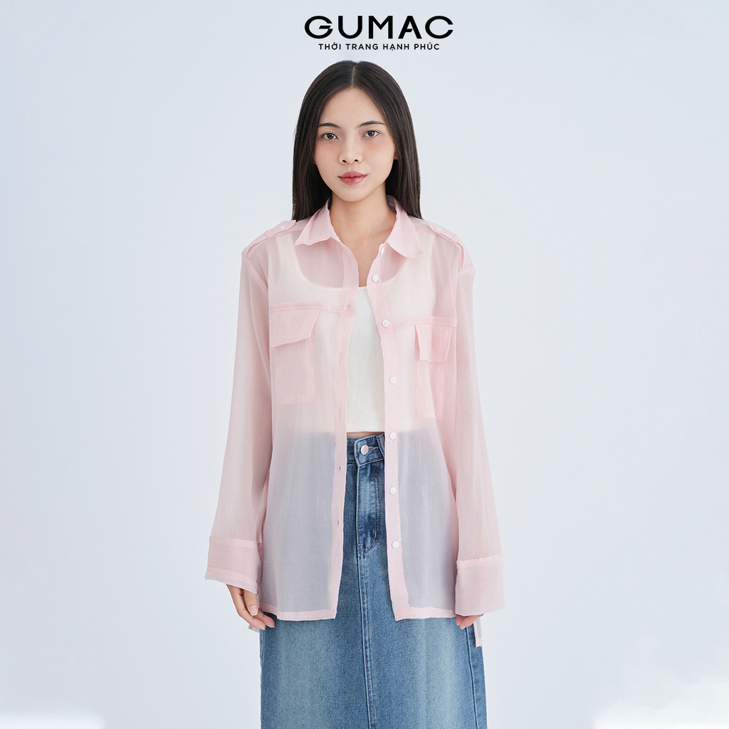 Áo Sơ Mi Nữ Tay Dài GMORNING - GUMAC Form Suông Rộng Chất Tơ Xốp Trong Suốt Có Túi YAE07052